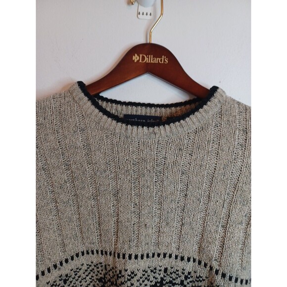 Northern Isles Pullover Wool Blend Sweater L Fair Isle Nordic Tan Knit Cardigan - Picture 5 of 8